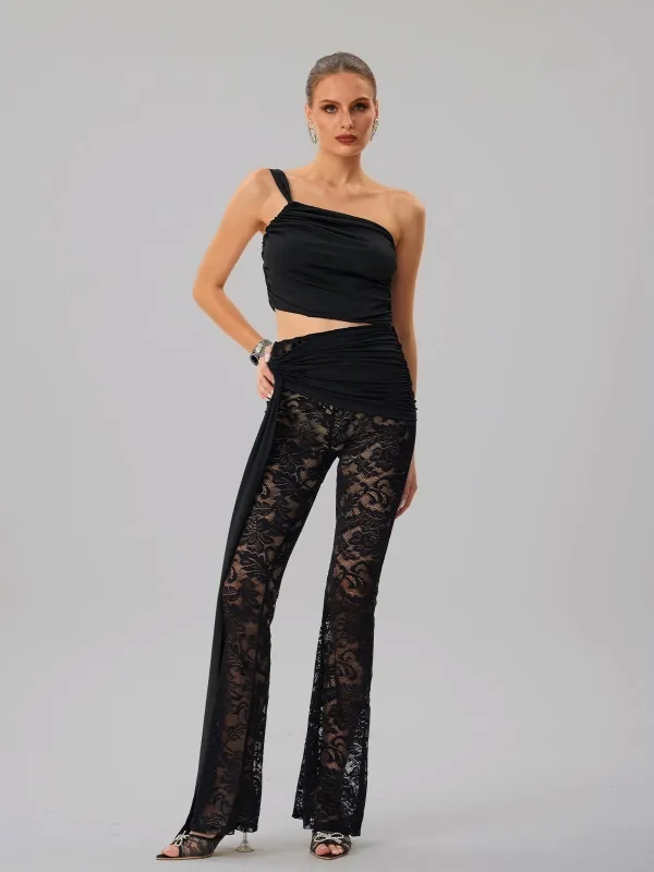 Farkhod One Shoulder Lace Jumpsuit made by Mew Mews