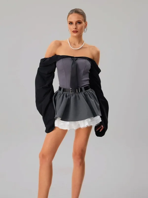 Farjana Ballon Sleeve Tie Skirt Set sold by Mew Mews