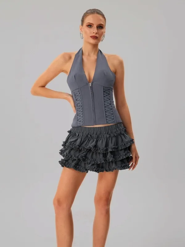 Fatou Halterneck Ruffle Tiered Skirt Set sold by Mew Mews