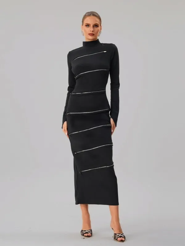 Faris High Neck Zipper Midi Dress sold by Mew Mews