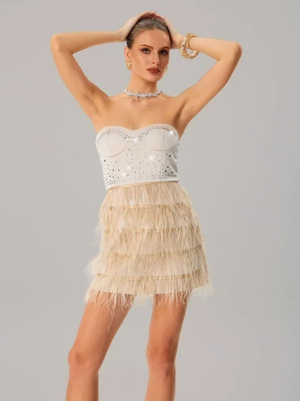 Jagtopa Strapless Fringe Rhinestone Mini Dress sold by Mew Mews