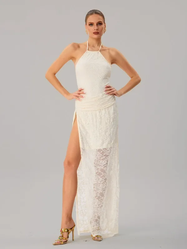 Jetgrapa Halterneck Lace Split Maxi Dress sold by Mew Mews