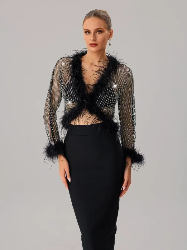 Jjetmixa Rhinestone Mesh Faux Fur Top sold by Mew Mews