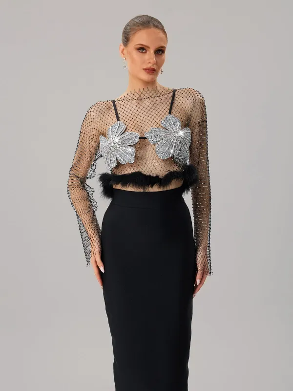 Jagrate Rhinestone Mesh Flower Skirt Set sold by Mew Mews