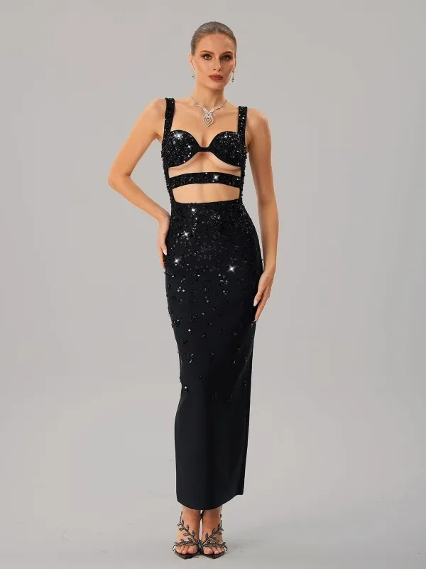 Jetmixor Cutout Sequin Bandage Maxi Dress made by Mew Mews