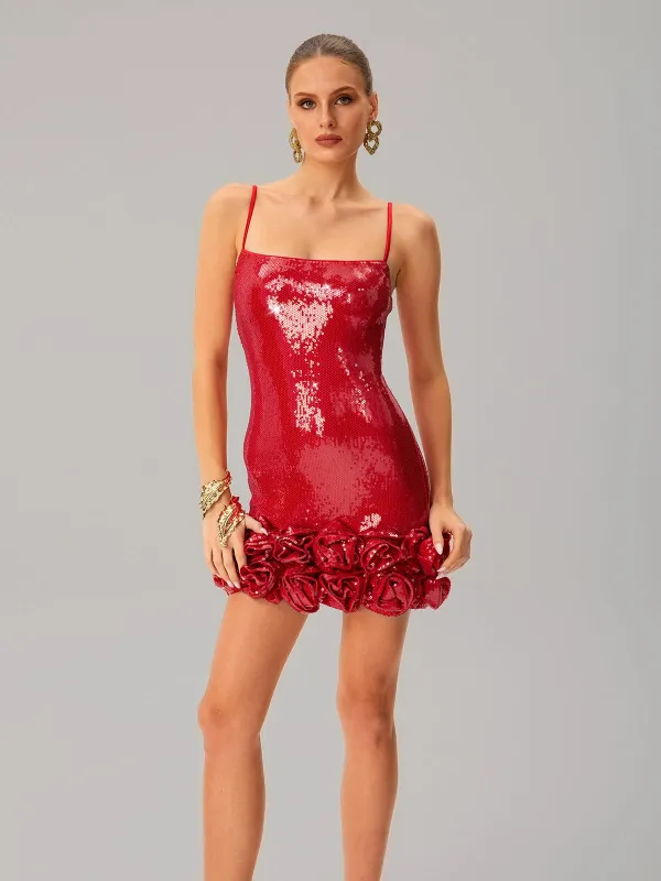 Jellita Spaghetti Sequin Flower Mini Dress sold by Mew Mews