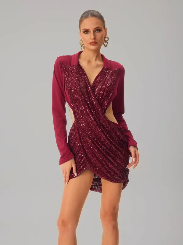 Jounceface V Neck Sequin Cutout Mini Dress made by Mew Mews