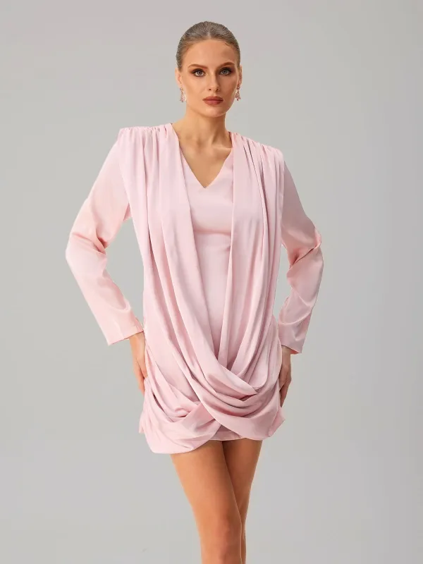 Jounceor V Neck Satin Ruched Mini Dress made by Mew Mews