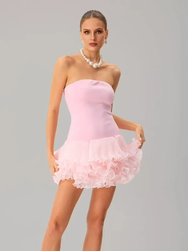 Jitterstar Strapless Curl Mini Dress made by Mew Mews