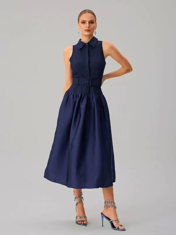 Jovisonic Folded Collar Midi Dress With Belt sold by Mew Mews