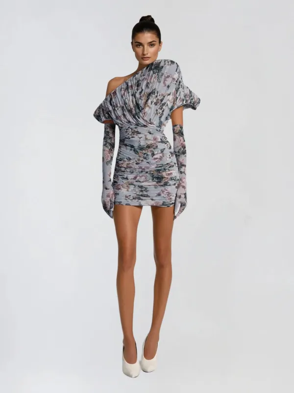 Kuiper Off Shoulder Floral Mini Dress With Gloves sold by Mew Mews