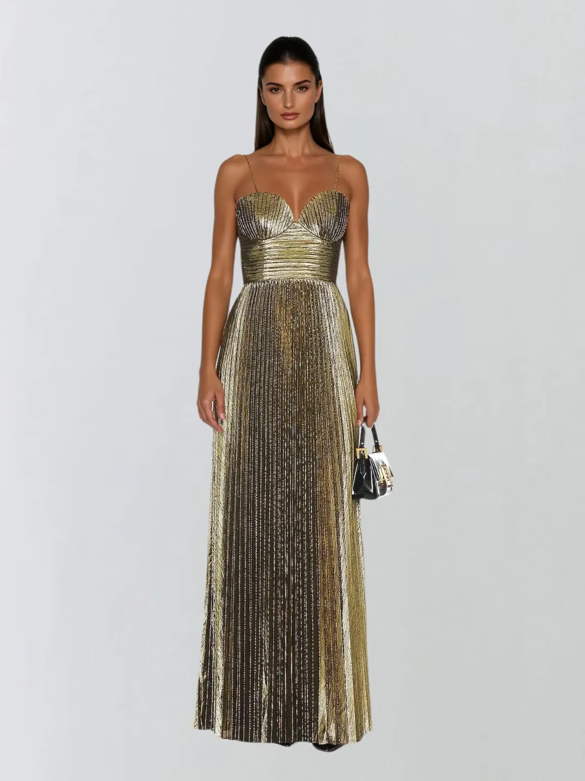 Jetgraph Spaghetti Pleated Metallic Maxi Dress sold by Mew Mews product image thumbnail 2