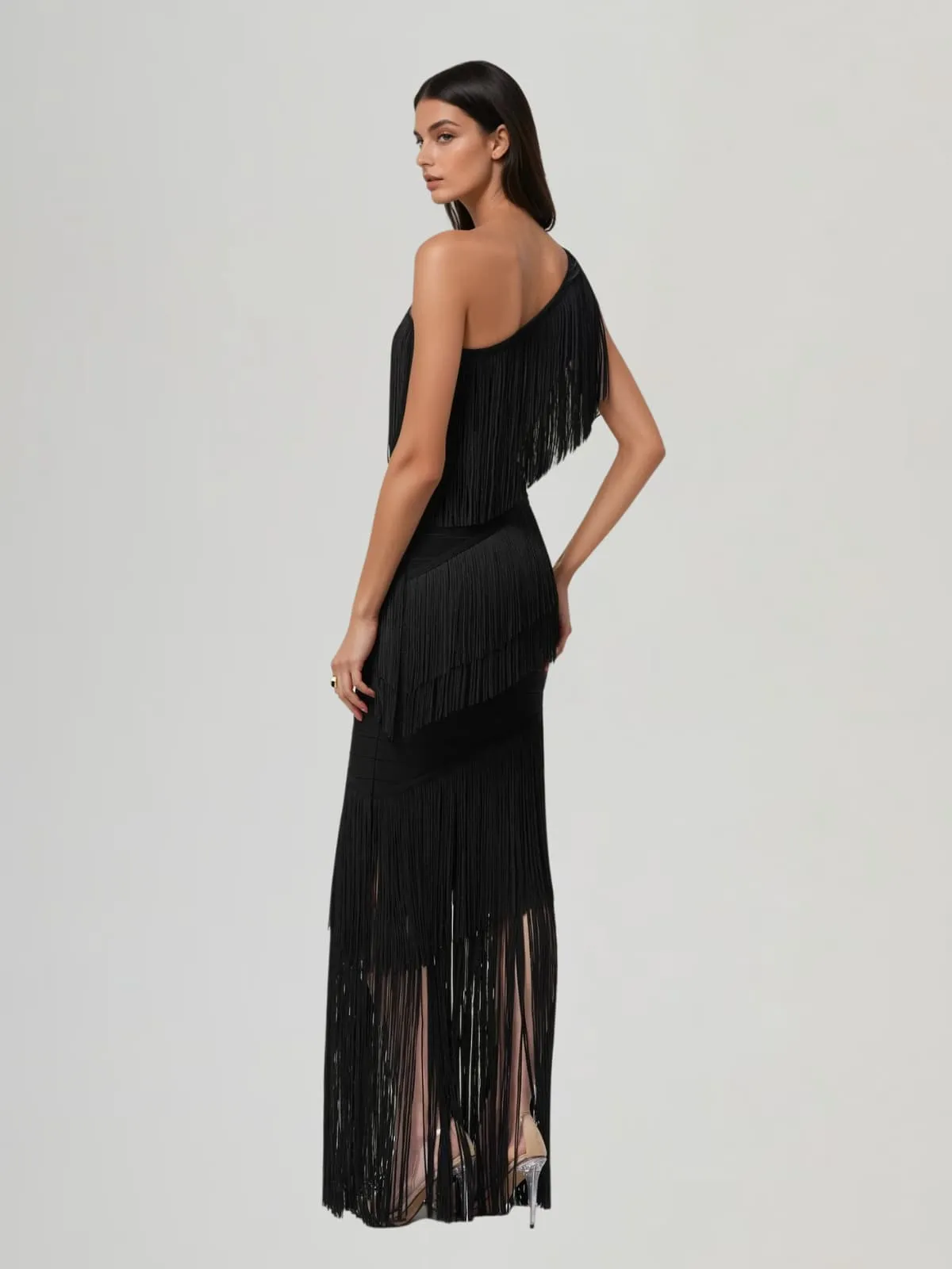 Kreutzix One Shoulder Fringe Bandage Maxi Dress sold by Mew Mews product image thumbnail 4