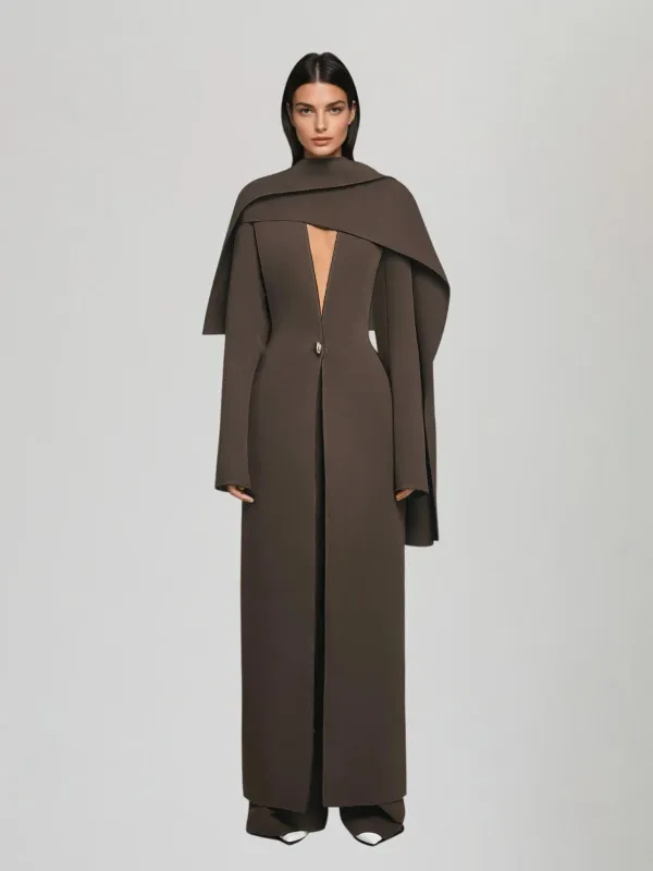 Kuiperon Cape Detail Coat In Brown sold by Mew Mews