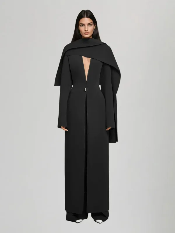 Kuiperon Cape Detail Coat In Black sold by Mew Mews