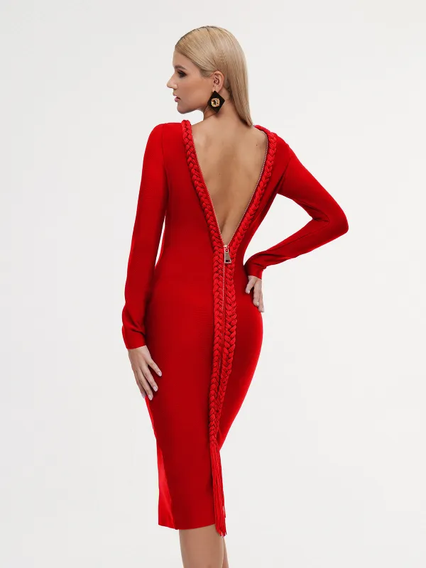 Eddyron Long Sleeve Bandage Midi Dress In Red sold by Mew Mews