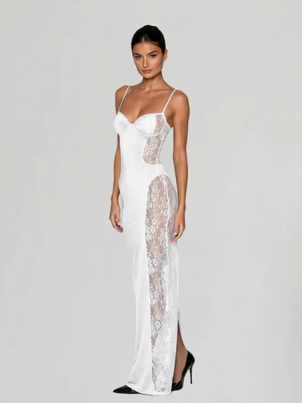 Velyxra Spaghetti Lace Maxi Dress In White sold by Mew Mews