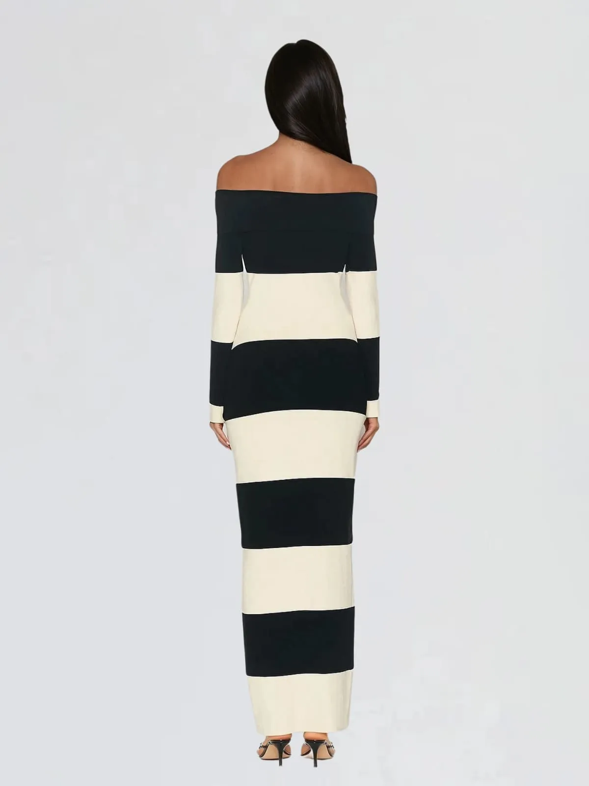 Katzent Off Shoulder Stripe Knit Maxi Dress sold by Mew Mews product image thumbnail 3