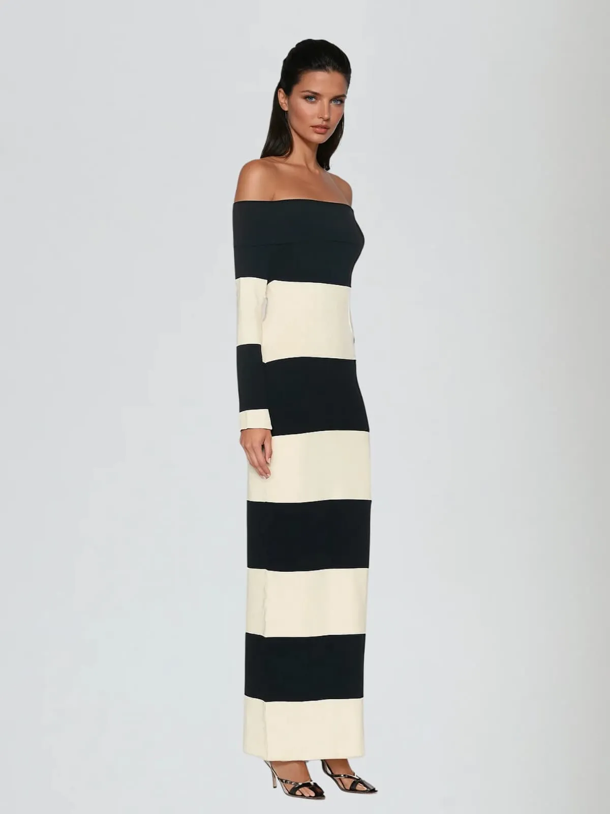 Katzent Off Shoulder Stripe Knit Maxi Dress sold by Mew Mews product image thumbnail 2