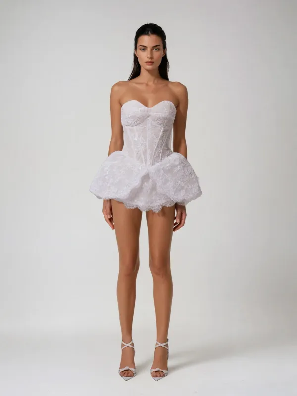 Kymatix Strapless Corset Lace Floral Mini Dress sold by Mew Mews