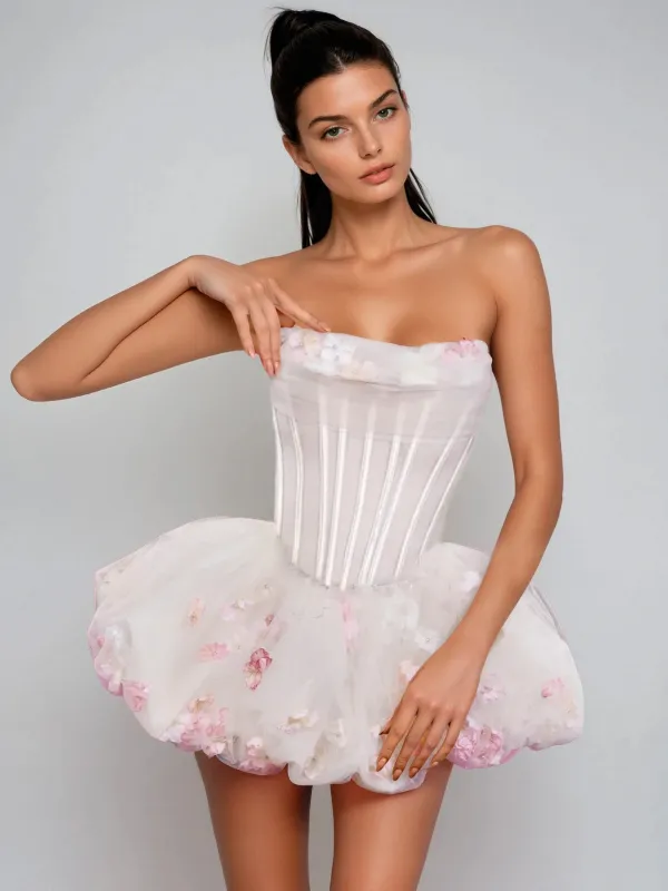 Karmana Strapless Corset Flower Bubble Mini Dress sold by Mew Mews