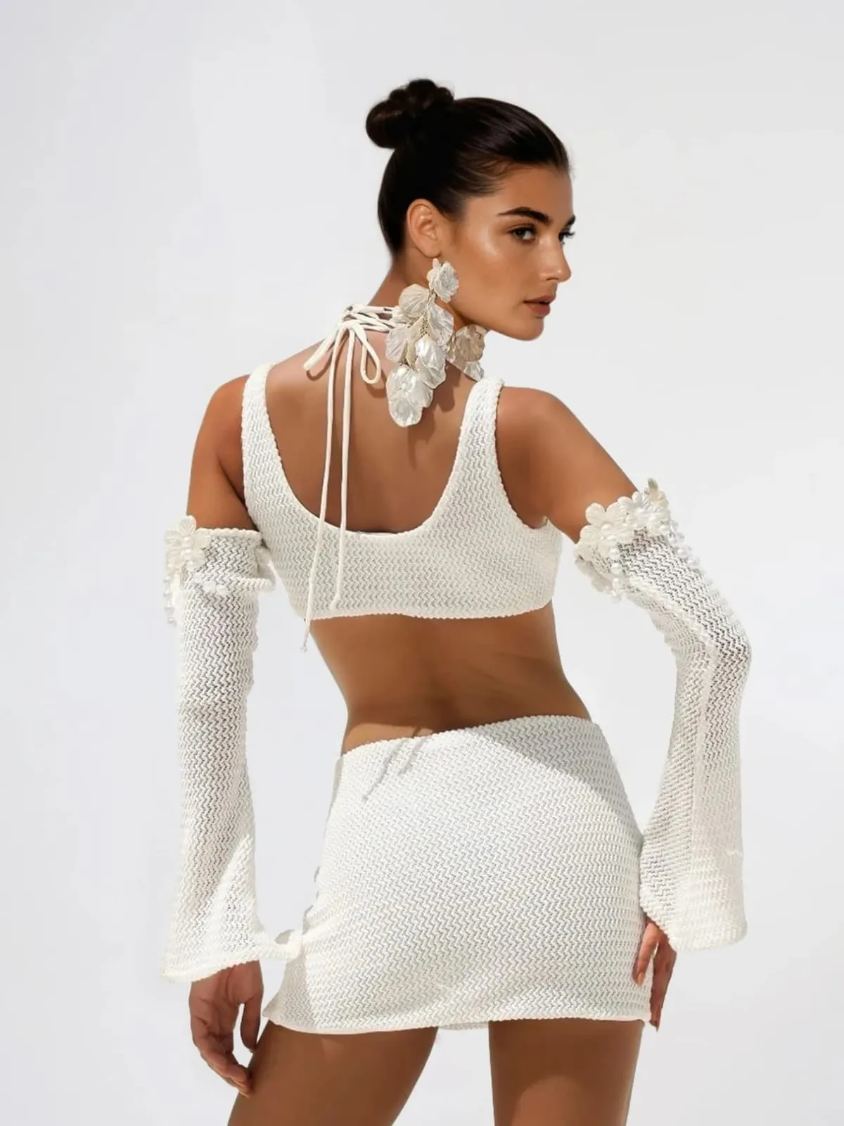 Kolmogor Bell Sleeves Flower Knit Skirt Set sold by Mew Mews product image thumbnail 2