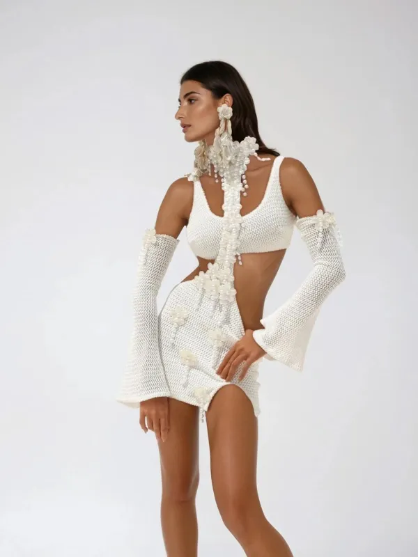 Kolmogor Bell Sleeves Flower Knit Skirt Set sold by Mew Mews