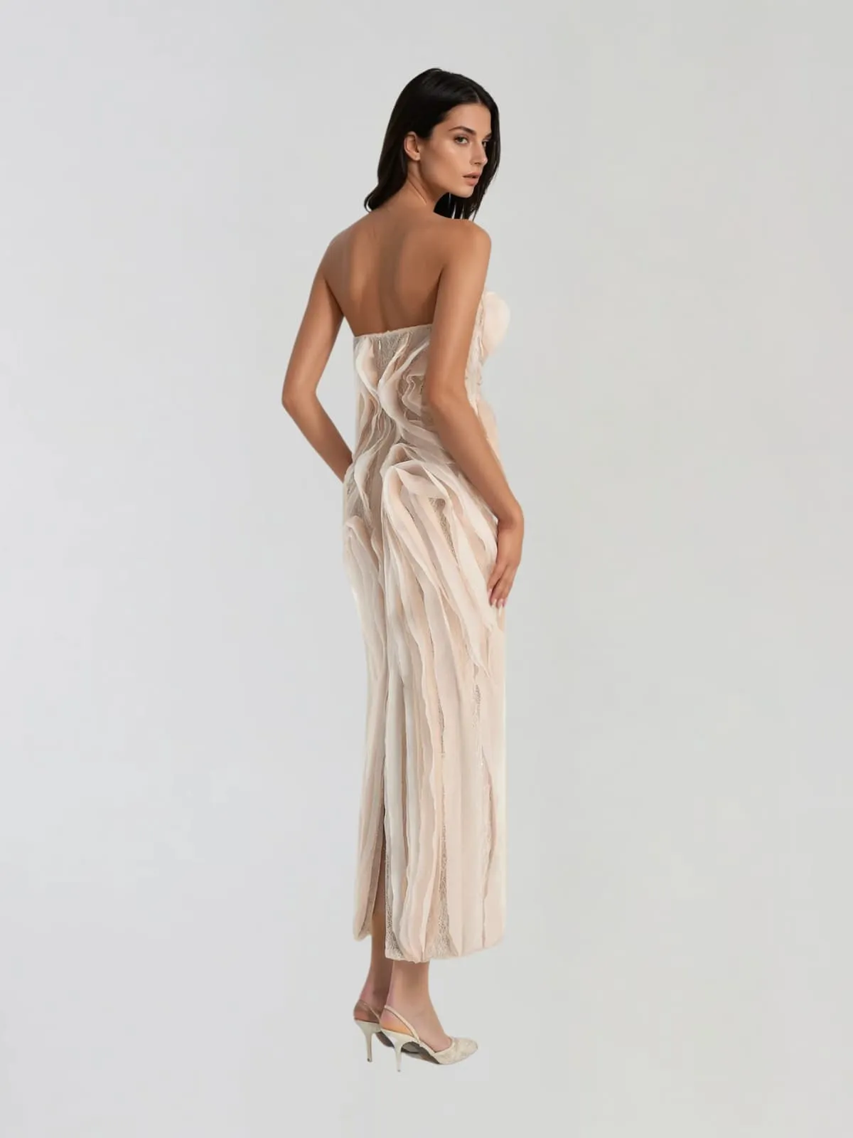 Dendriton Strapless Flower Ruched Midi Dress sold by Mew Mews product image thumbnail 2