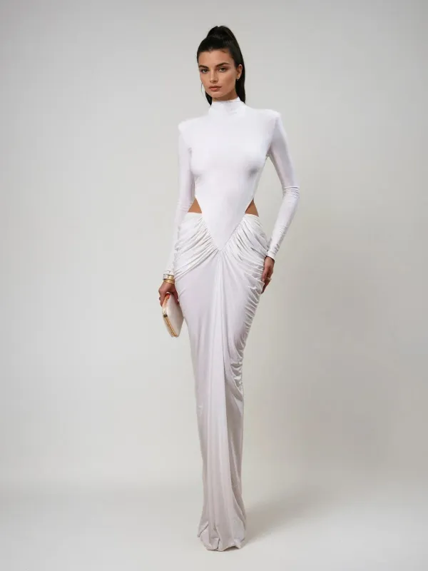 Dualux High Neck Cutout Maxi Dress In White sold by Mew Mews