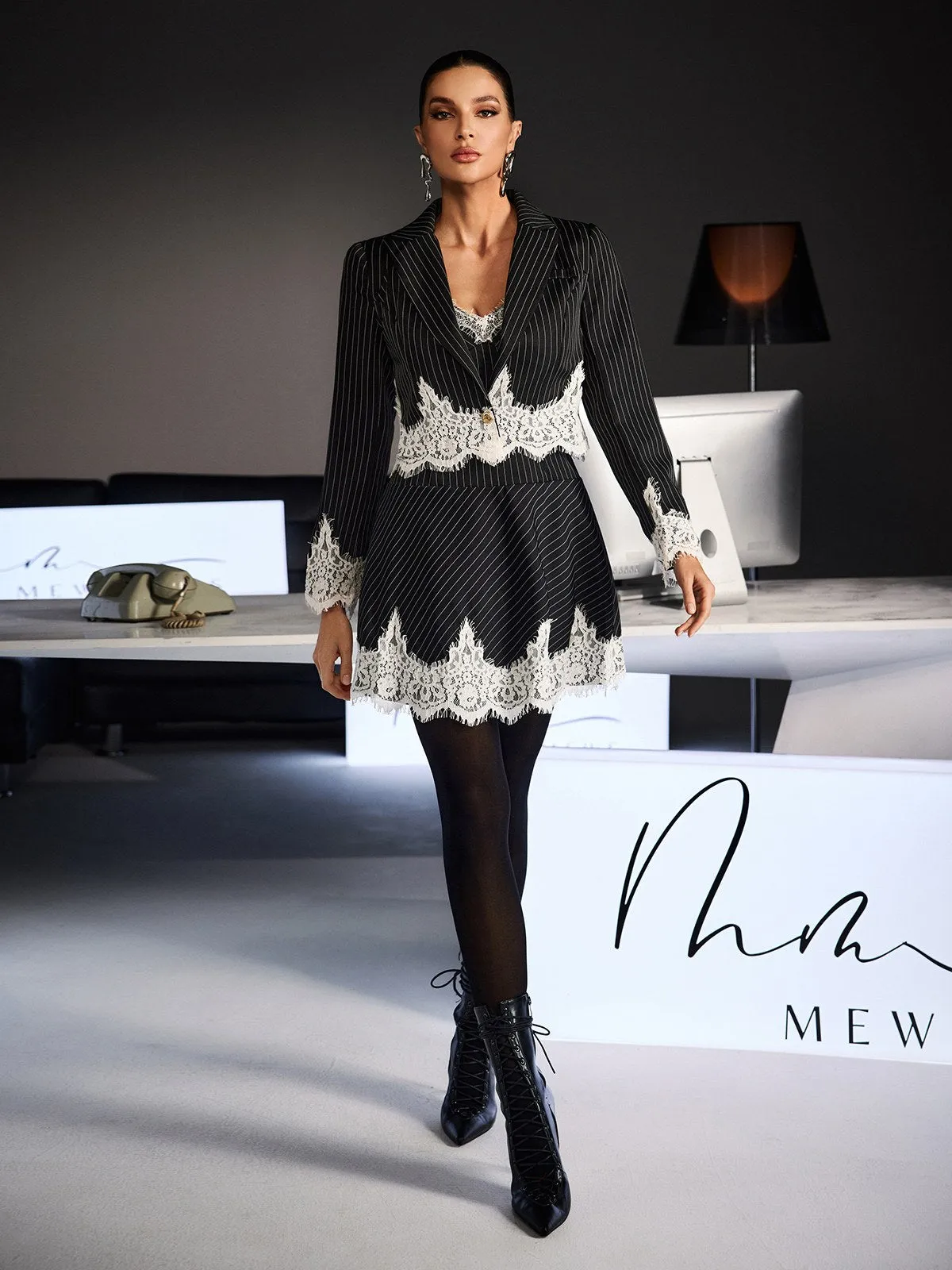 Fidelis Lapel Lace Stripe Blazer Set sold by Mew Mews