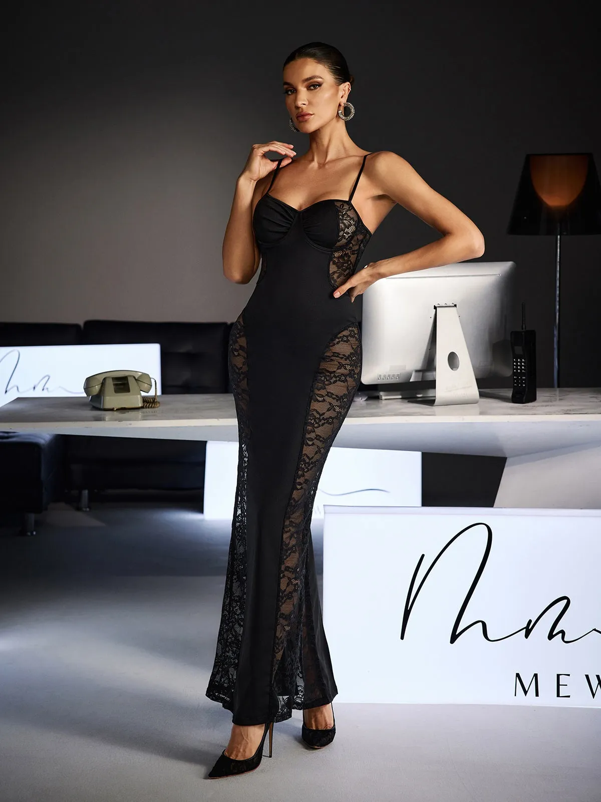 Velyxra Spaghetti Lace Maxi Dress In Black sold by Mew Mews product image thumbnail 2
