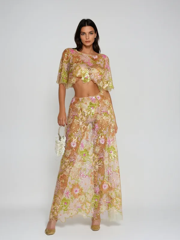Fariba Floral Embroidered Skirt Set sold by Mew Mews