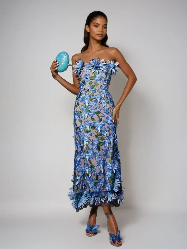 Agnew Strapless Flower Embroidered Dress sold by Mew Mews
