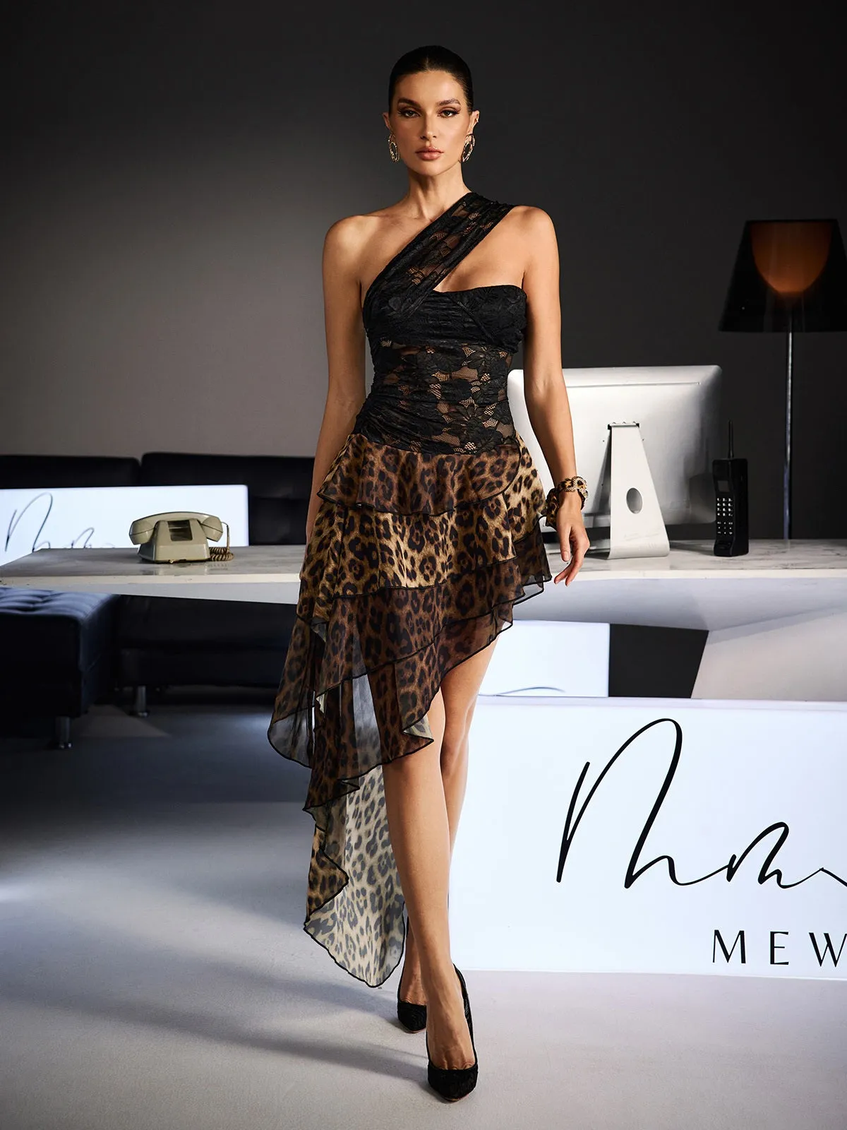 Raelira One Shoulder Lace Leopard Maxi Dress sold by Mew Mews product image thumbnail 2
