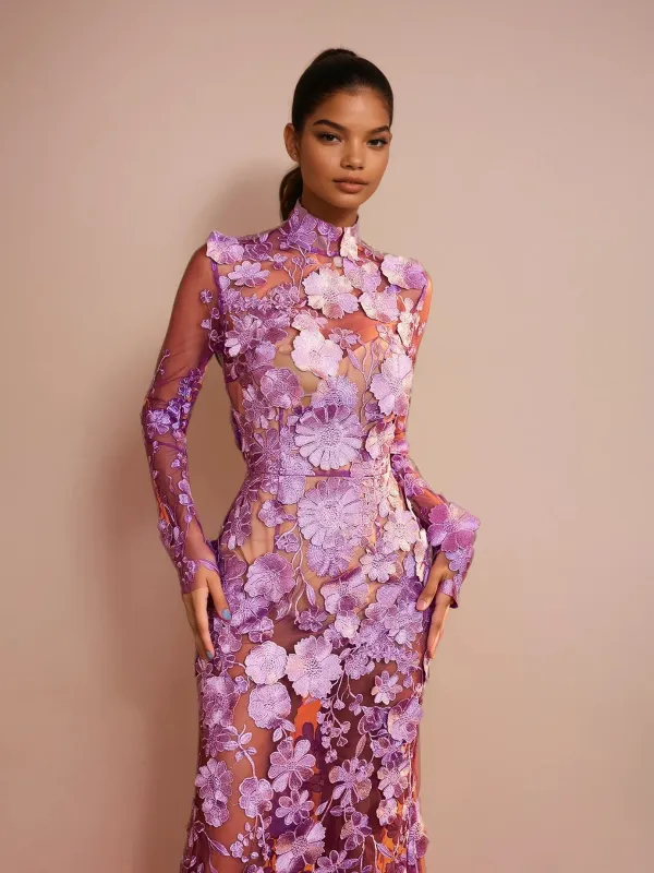 Fexis Long Sleeve Flower Mesh Skirt Set made by Mew Mews