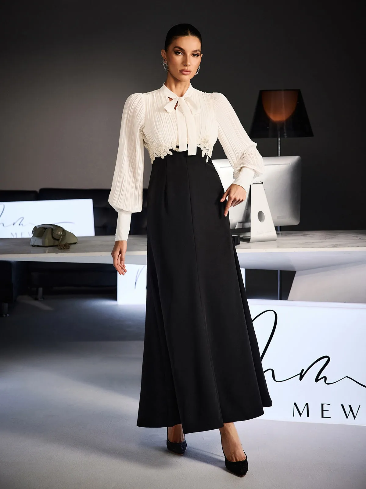 Fidda Balloon Sleeve Ruched Tie Up Midi Dress sold by Mew Mews product image thumbnail 3