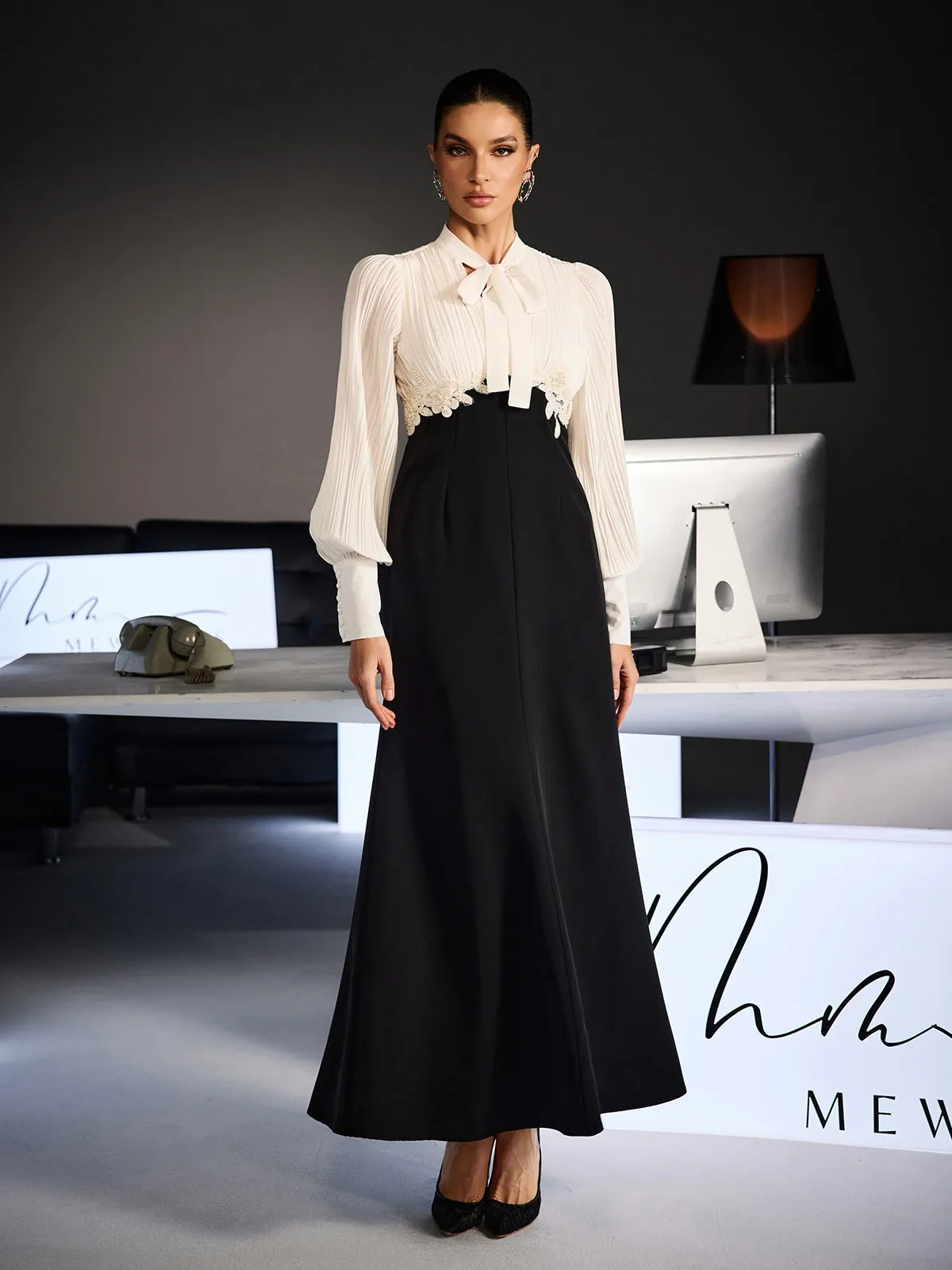 Fidda Balloon Sleeve Ruched Tie Up Midi Dress sold by Mew Mews product image thumbnail 5