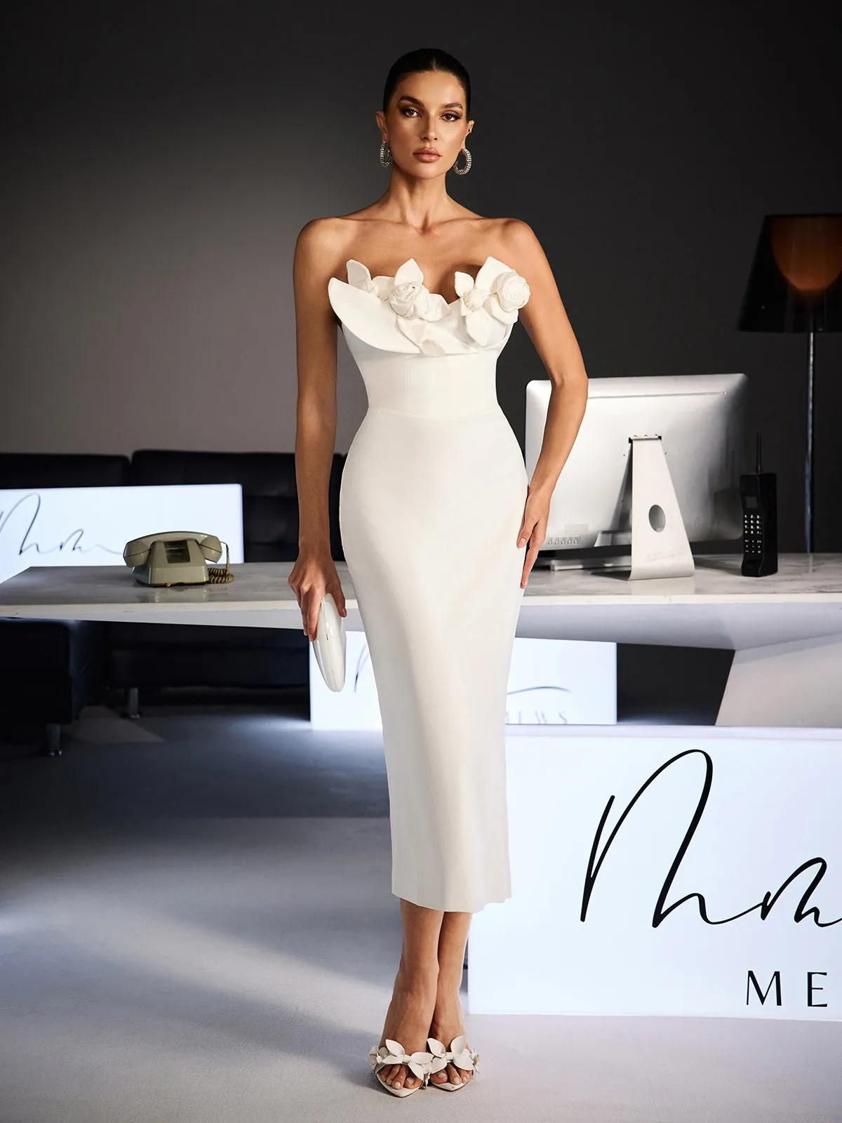 Feruza Strapless Flower Bodycon Midi Dress sold by Mew Mews product image thumbnail 5