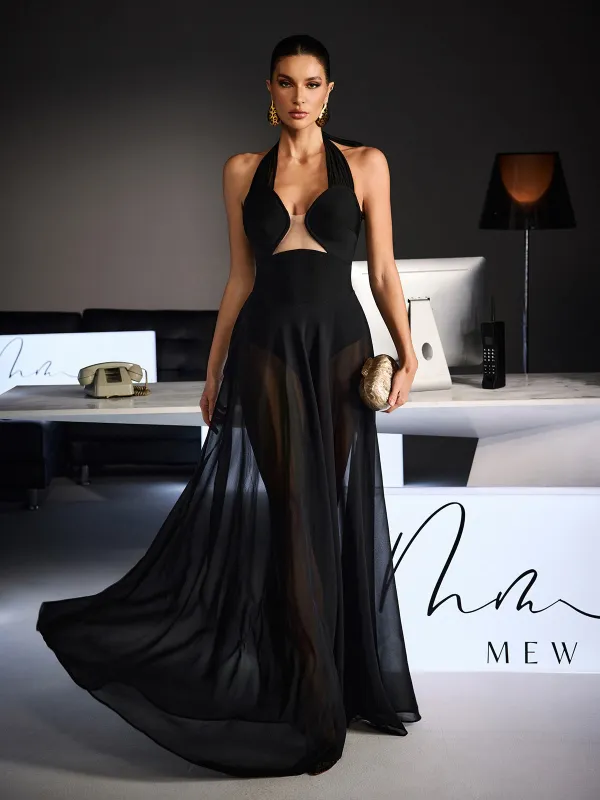 Fevzi Halterneck Mesh Maxi Dress sold by Mew Mews