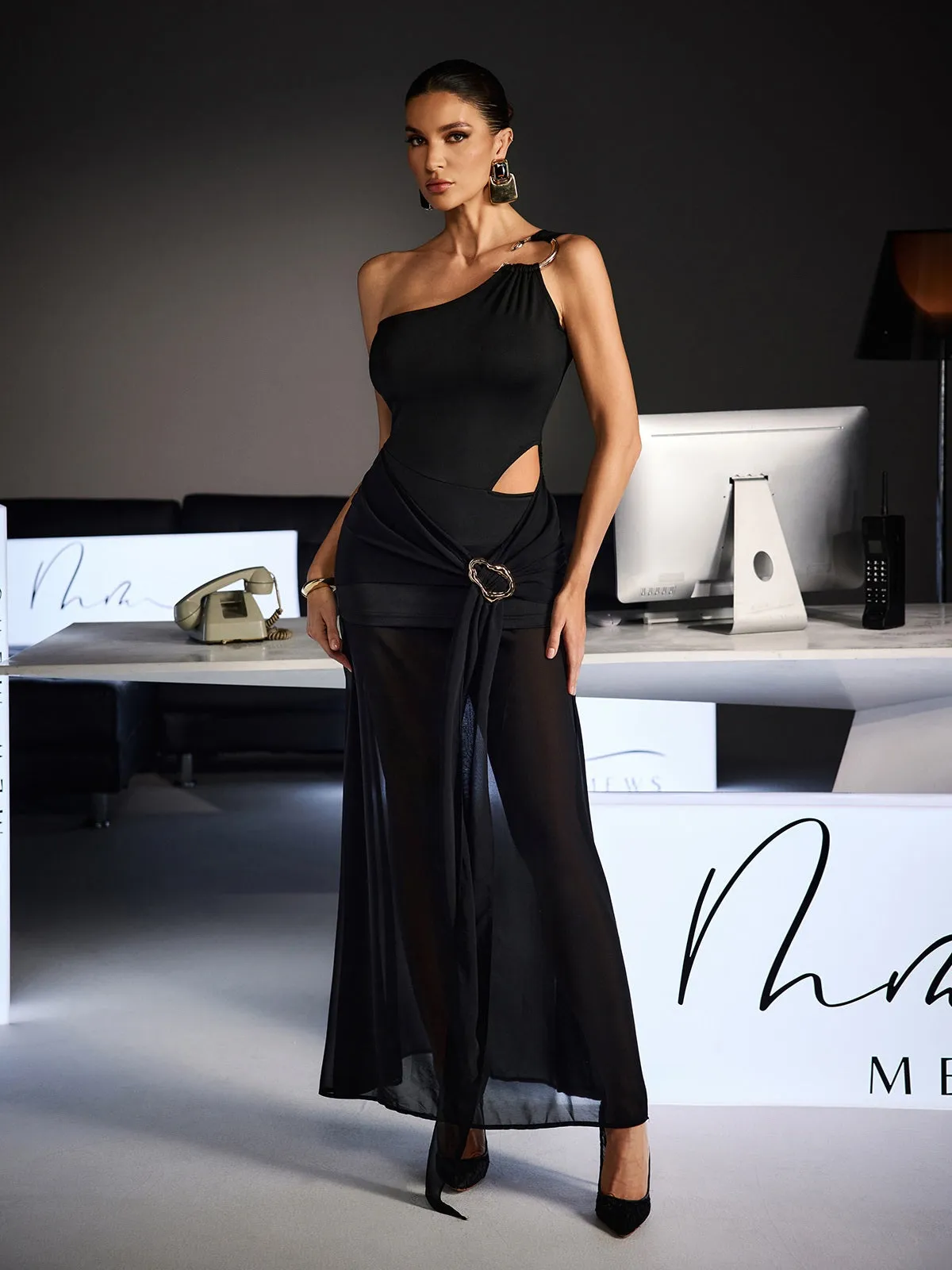 Ulyra One Shoulder Draped Cutout Maxi Dress sold by Mew Mews product image thumbnail 4