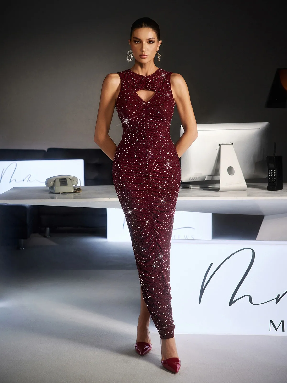 Feroze Sleeveless Cutout Rhinestone Maxi Dress sold by Mew Mews product image thumbnail 4