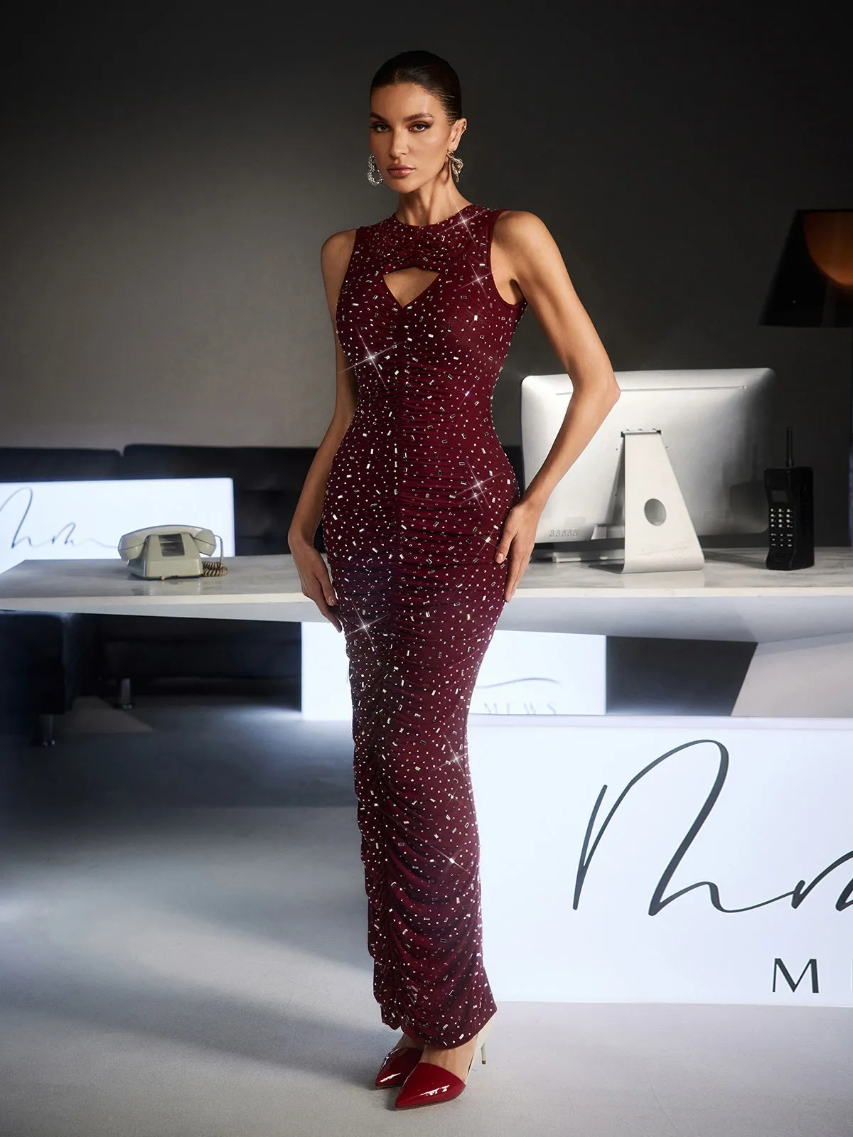 Feroze Sleeveless Cutout Rhinestone Maxi Dress sold by Mew Mews product image thumbnail 3