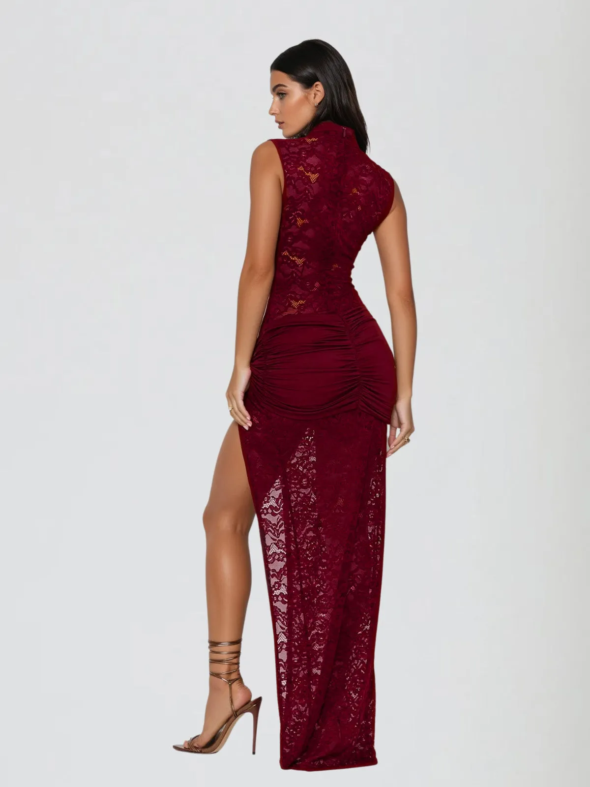 Eustace Sleeveless Lace Maxi Dress In Wine sold by Mew Mews product image thumbnail 5