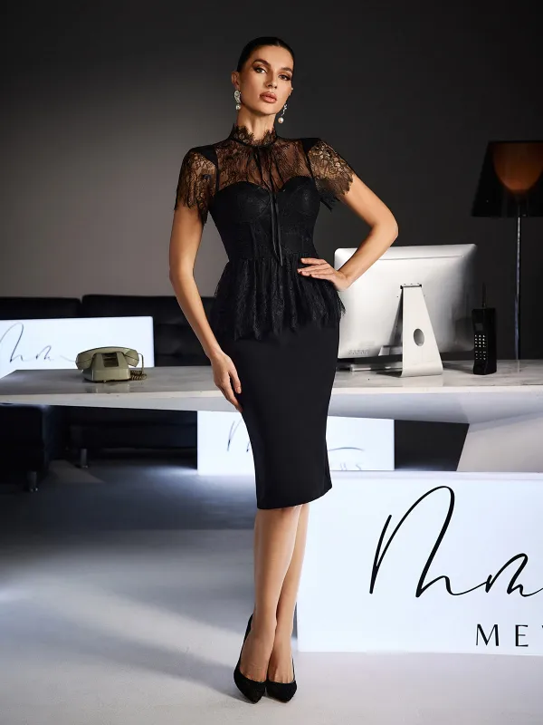 Ferit Short Sleeve Corset Lace Midi Dress made by Mew Mews