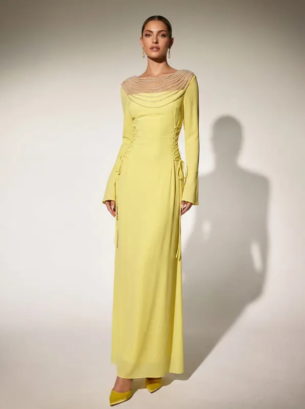 Glialix Bell Sleeve Chain Lace Up Maxi Dress sold by Mew Mews