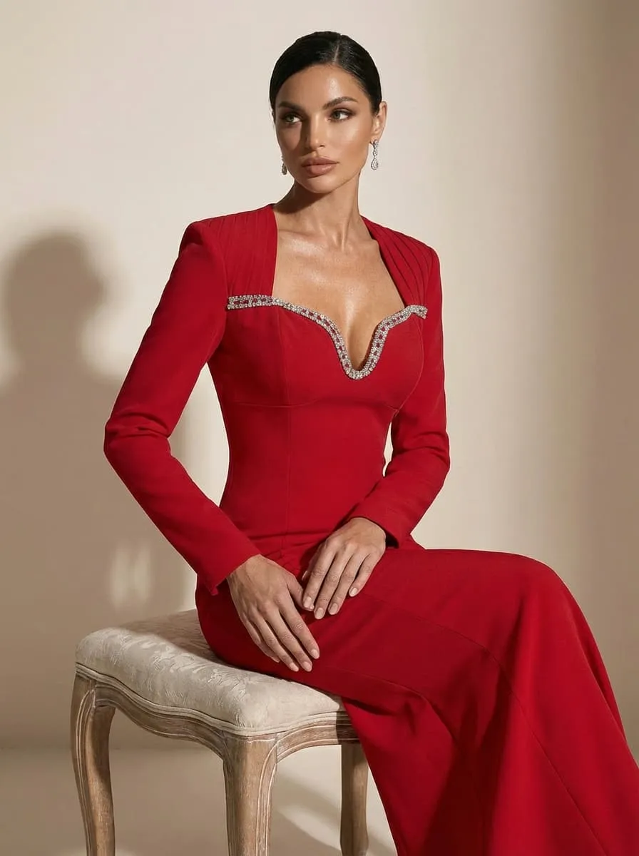 Neuroplex Long Sleeve Rhinestone Maxi Dress sold by Mew Mews product image thumbnail 3