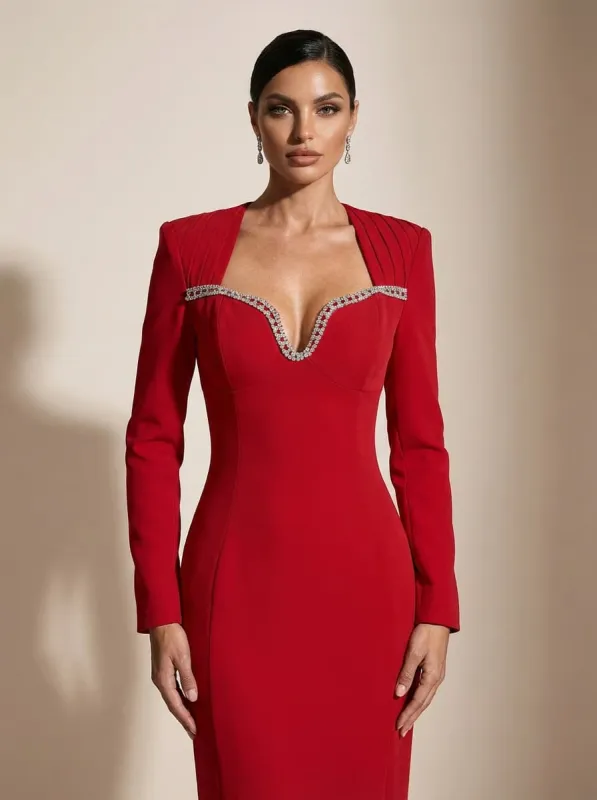 Neuroplex Long Sleeve Rhinestone Maxi Dress sold by Mew Mews