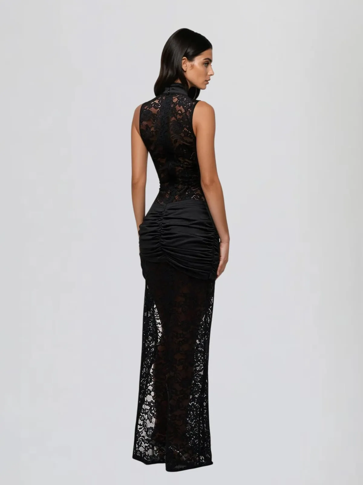 Eustace Sleeveless Lace Maxi Dress In Black sold by Mew Mews product image thumbnail 4