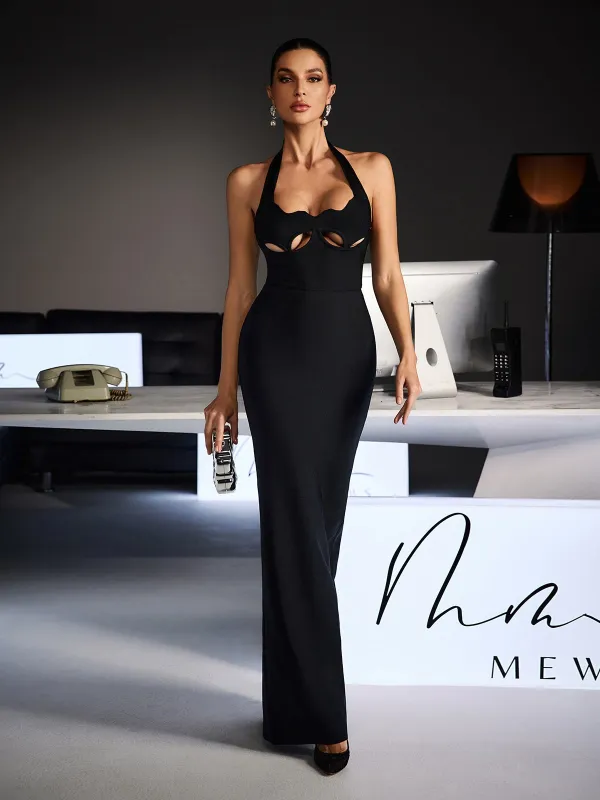 Ferid Halterneck Cutout Bandage Maxi Dress In Black sold by Mew Mews