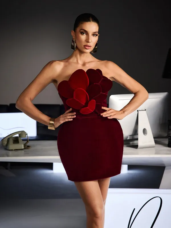 Fiachrae Strapless Heart Velvet Mini Dress sold by Mew Mews